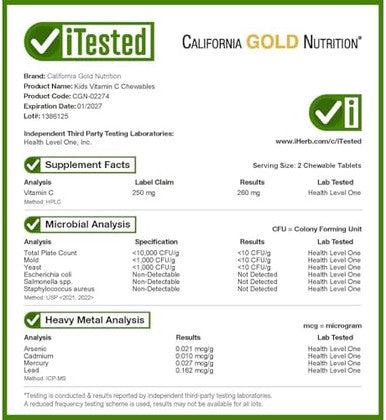 California Gold Nutrition Chewable Vitamin C For Children Orange 90 Vegetarian Tablets