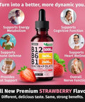 NUSAVA (4 Pack) Vitamin B12 Liquid Drops with B6 B12 Sublingual Vitamin B Complex Methylcobalamin 5000 mcg for Energy and Brain Support Strawberry 160 Servings