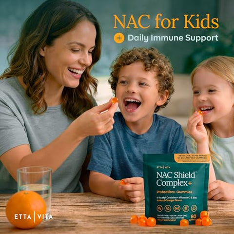 Etta Vita Sugar-Free Nac Gummies (Immune Support Complex) N-Acetyl Cysteine Vitamin C & Zinc - Supports Respiratory Health Liver Detox & Cleanse Kidney Function Nac Supplement For Kids And Adults - Vegan