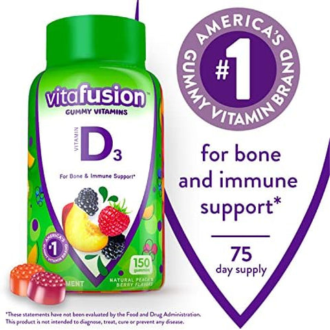 Viactiv Calcium +Vitamin D3 Supplement Soft Chews Caramel 60 Chews Calcium Dietary Supplement and Vitafusion Vitamin D3 Gummy Vitamins for Bone and Immune System Support Peach Blackberry