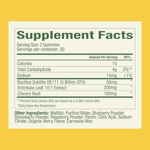 Plant People Wonderbiome 2-In-1 Prebiotic + Probiotic Gummies â€“ Zero-Sugar Vegan Digestive Health & Bloating Relief â€“ 5 Billion Cfu Bacillus Subtilis De111 + Artichoke & Chicory â€“ 60 Count