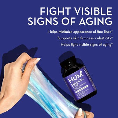 Hum Collagen Love Skin Supplement Collagen Peptides W/Hyaluronic Acid & Vitamin C Supports Firm Skin & Helps Minimize Signs Of Aging Skin Supplements For Women And Men (90Count)