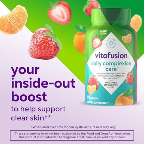 vitafusion Daily Complexion Care (1) Beauty Supplement Helps Support Clear Skin (1) (2) with Zinc Gluconate Plus Vitamins E and C Tangerine Strawberry Flavor 60 Count