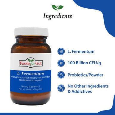 Foods For Gut Lactobacillus Fermentum Probiotic Powder 100 Billion Cfu'S | Made In Usa | No Additives | Digestive & Immune Support | High Potency | L. Fermentum (30 Gram)