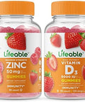 Lifeable Zinc 50Mg + Vitamin D 5000 Iu Gummies Bundle Great Tasting Vitamin Supplement Gluten Gmo Chewable Gummy