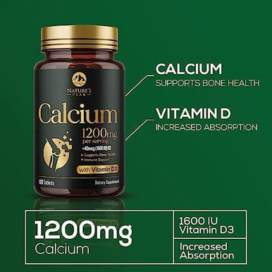 Calcium 1200 Mg With Vitamin D3, Calcium Supplement Vitamins, Bone, Teeth & Immune Health Support, Calcium Supplements With D For Women & Men, Nature'S Absorbable Calcium Carbonate - 240 Tablets