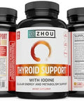Zhou Thyroid Support Complex With Iodine Supplement, Increase Energy, Fight Brain Fog With Vitamin B12, Iodine, Magnesium, Zinc, Selenium, No Soy, Gluten-Free, 30 Servings, 60 Caps