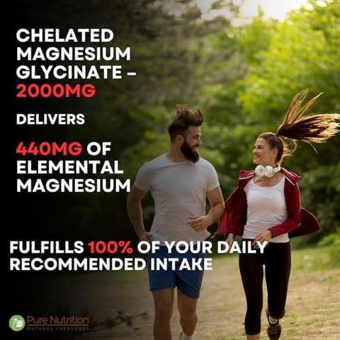 Pure Nutrition Chelated Magnesium Glycinate Supplement 120 Vegan Tablets 2000Mg Per Serving.
