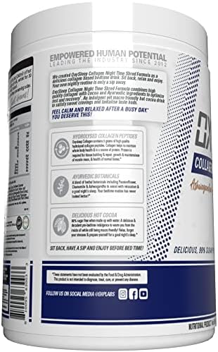 Ehp Labs Oxysleep Collagen Peptides Powder Night Time Shred Promotes Deep Sleep & Shredding Skin Bones & Muscle Support Pastureraised Bovine Collagen Type I & Iii 30 Servings (Hot Cocoa)