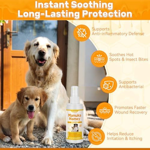 Manuka Honey for Dogs, Hot Spot & Wound Care Spray, Promotes Wound Healing, Soothes Itching & Inflammation, Natural Skin Care Spray for Dog, Safe, Easy to Use, 3.38 oz Bottle