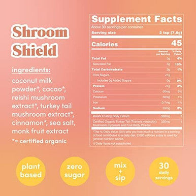 Golde Shroom Shield - Plant Based Superfood Blend W/Turkey Tail Mushroom & Reishi Mushroom Extract - Stress Defense - Antioxidants & Prebiotics - Vegan, Keto, & Sugar- Hot Cocoa - 30 Servings