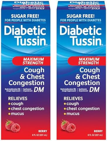 Diabetic Tussin Dm Maximum Strength Cough Medicine With Chest Congestion Relief 8 Fl Oz Liquid Cough Syrup Safe For Diabetics Berry Flavored (Pack Of 3)