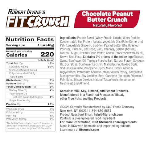 Fit Crunch Protein Bars Snack Size Value Pack Gluten Made With Whey Proteins (20 Snack Size Bars Peanut Butter Crunch)
