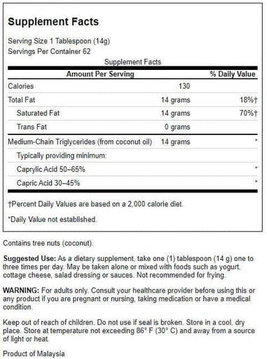 Swanson 100% Pure Mct Oil 32 fl Ounce (946 ml) Liquid