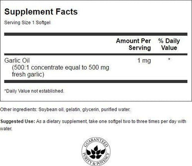 Swanson Garlic Oil Equivalent to 500 Milligrams 250 Sgels