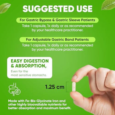 Barislim Iron Plus Capsules - Formulated For Patients After Weight Loss Surgery Including Gastric Bypass & Gastric Sleeve ÃƒÂ¢Ã¢â€šÂ¬Ã¢â‚¬Å“ Easy Digestion & Comprehensive Health Support 2 Month Supply (60 Servings)