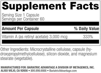 Bariatric Advantage Vitamin A 3000 Mcg For Bariatric Surgery Patients Easydigest Mini Capsules Vitamin A Supplements Eye Health Support 60 Count