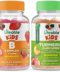 Lifeable B Complex Kids + Turmeric Curcumin Kids Gummies Bundle Great Tasting Vitamin Supplement Gluten Gmo Chewable Gummy