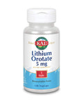 KAL Lithium Orotate 5 milligrams | Low Serving Of Chelated Lithium Orotate For Bioavailability and Mood Support | In Organic Rice Bran Extract Base | 120 VegCaps
