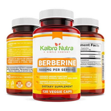 Kaibro Nutra Berberine 500mg 1000mg Per Serving for Supports Healthy Immune Function Anti oxidantGastrointestinal and Overall Wellness 120 Capsules