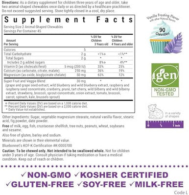 Bluebonnet Super Earth Rainforest Animalz Calcium Magnesium And Vitamin D3 Chews Natural Vanilla Frosting White 90 Count