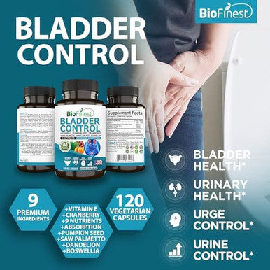 Bladder Control Supplement For Men & Women - 120 Veg. Capsules - Saw Palmetto, Cranberry, Pumpkin Seed, Vitamin E, Boswellia, Dandelion Root - Urinary Tract Bladder Health - Made In Usa