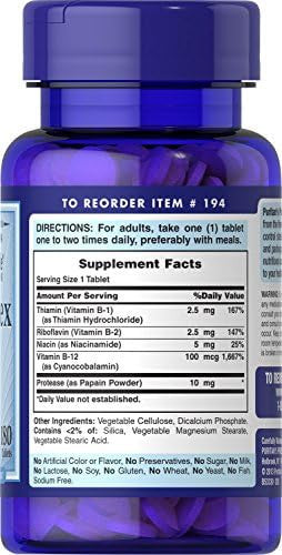 Puritan'S Pride Premium Vitamin B-Complex And Vitamin B-12 Vegetarian Dietary Supplement For Cellular Energy Production Maintains Health Of Skin And Nerves Support 180 Tablets