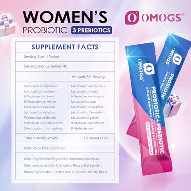 OMOGS Womens Probiotic 120 Billion CFUs 18 Strains with 3 Prebiotics and Cranberry Extract Help for Immune Booster Digestive Health Gut Health and Vaginal Health