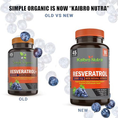 Kaibro Nutra Resveratrol 1500mg per Serving of Organic Trans Resveratrol and Potent Antioxidants Pure Extra Strength Complex Anti Aging Radiant Skin and Immunity Support 45 Day Supply