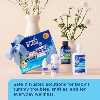 Mommy'S Bliss 4-Piece born And Baby Essentials Kit - With Gripe Water, Gas Relief Drops, Vitamin D 400Iu, And Saline Drops/Spray - The Perfect Baby .