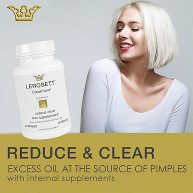 Gunilla Of Sweden Lerosett Clearpoint Anti Acne Pills, Natural Supplements For Hormonal & Cystic Acne Treatment For Oily Skin & Breakouts. 60 Caps