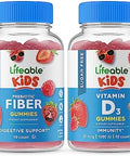 Lifeable Sugar Preciotic Fiber Kids + Vitamin D Kids Gummies Bundle Great Tasting Vitamin Supplement Gluten Gmo Chewable Gummy