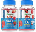 Lifeable Sugar Preciotic Fiber Kids + Vitamin D Kids Gummies Bundle Great Tasting Vitamin Supplement Gluten Gmo Chewable Gummy
