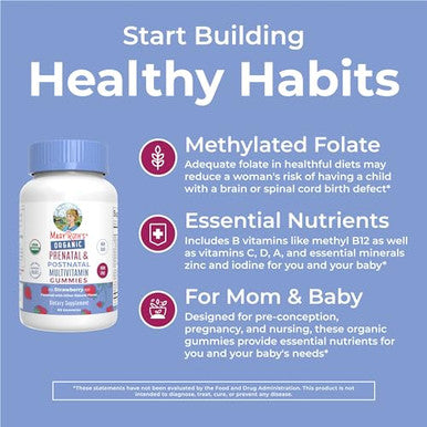 Maryruth's Organics Prenatal Postnatal Multivitamin Gummies (Strawberry) & Women's (Cherry &