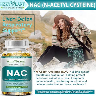 Hzzyplant Nac Supplement - Nac Softgels For Antioxidant Immune Respiratory Liver Health Support - High Absorption Nac Supplement N Acetyl Cysteine 1200Mg - Non-Gmo Gluten-Free Vegan 2 Month Supply