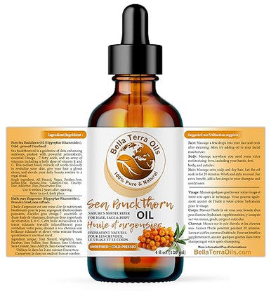 Bella Terra Oils - Seabuckthorn Berry Oil 4Oz - Experience Nature'S Luxurious Touch Brimming With Vitamin E & Carotenoids Transcend Ordinary Skincare