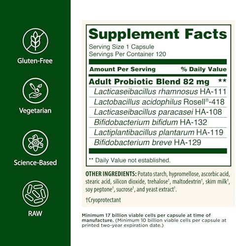 Flora Adult'S Probiotic Blend Six Adultspecific Strains Gluten Raw Probiotic With 17 Billion Cells 120 Vegetarian Capsules