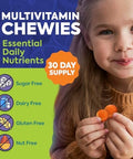 OmegaVia Sugar Free Kids Multivitamin Chewies Daily Chewable Gummy Vitamins for Kids 3+ Vitamin A C D3 E B6 and B12 Folate and More Natural Orange Flavor 30 Count