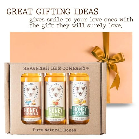 Savannah Bee Everyday Honey Sampler Set - 3 Oz Sampler Set in 3 Bottles - Honey Set for Coffee, Tea, and Cheese Boards