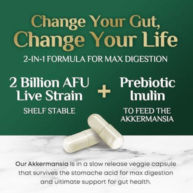 Akkermansia Probiotic, Inulin Prebiotic Fiber, Glp-1 Probiotic - Support Glp-1 Production, Akkermansia Muciniphila Probiotic Supplement For Digestive & Gut Health Support For Women & Men, 60 Capsules