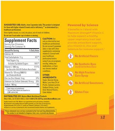 Nature Made Wellblends Immunemax Gummies, Vitamin C 1000Mg + Zinc, Selenium, & Vitamin D3 5000 Iu, Immune Support Supplement, 42 Gummies