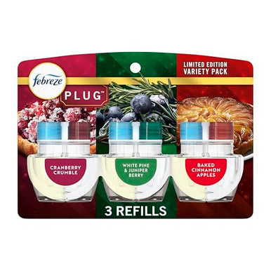 Febreze Plug In Air Freshener Odor-Fighting Scented Oil Refill Holiday Mix 3 Refills Clear
