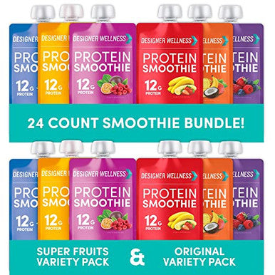 Designer Wellness Protein Smoothies Original Variety Pack & Super Fruits Variety Pack Bundle
