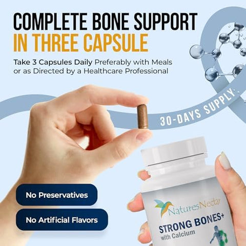 Nature's Nectar Bone and Joint Supplements for Men and Women Supports Bone Health Strength and Growth with Calcium Vitamin D Magnesium and Strontium Bone Builder Formula for Maximum Absorption 90 Caps