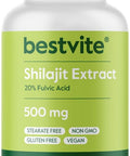 Bestvite Pure Shilajit Extract 500mg (120 Vegetarian Capsules) - No Stearates - Vegan - Non GMO - Gluten - Standardized to 20% Fulvic Acid