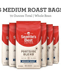Seattle's Best Coffee Portside Blend Medium Roast Whole Bean Coffee | 12 Ounce Bags (Pack of 6)