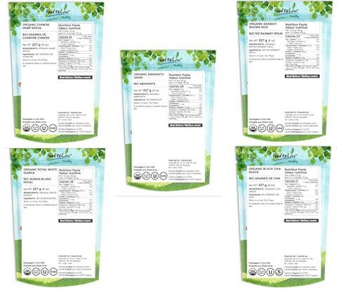 Food to Live Organic Super Seeds in a Gift Box - Hemp Seeds, White Quinoa, Amaranth, Brown Basmati Rice, and Chia Seeds
