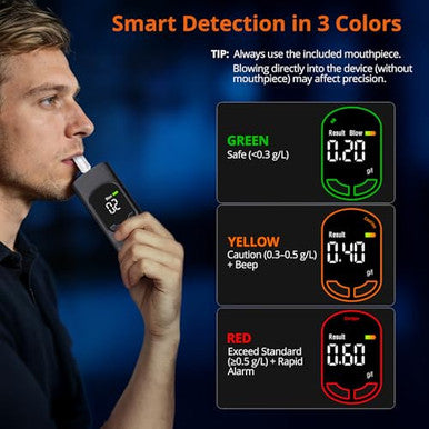 Proster Dual-Sensor Portable Breathalyzer With Voice Prompts & 20 Mouthpieces - Rechargeable Digital Alcohol Tester Professional Accuracy Fast 4-Second Results For Personal & Workplace Use