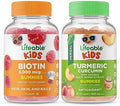 Lifeable Biotin Kids + Turmeric Curcumin Kids Gummies Bundle Great Tasting Vitamin Supplement Gluten Gmo Chewable Gummy