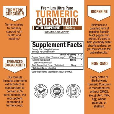 Turmeric Curcumin With Black Pepper Extract 1500Mg Complex (1 Month Supply) Plus High Absorption Magnesium Bisglycinate Capsules (2 Month Supply)